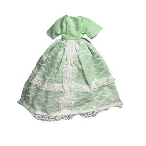 Vintage Handmade Barbie Dress Green Gown White Lace Southern Belle Style OOAK